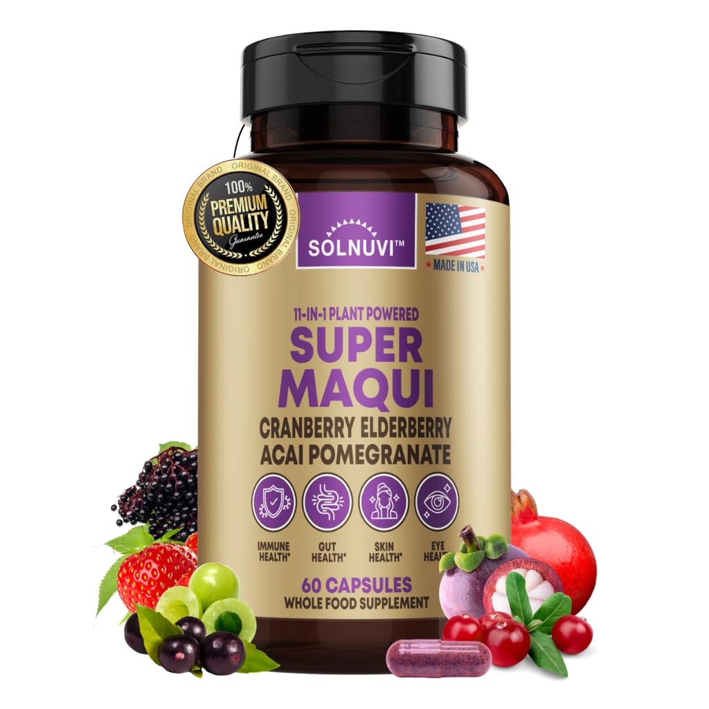 Orgaaniline Super Maqui Berry Kapslid - Superfood Powder - Elderberry Extract, Jõhvikas, granaatõuna, Acai - Kuiv Silma & Tear Support, Soolestiku Tervis, Nahk - 60 Vegan Kapslid, Non GMO, Gluteenivaba täiendus