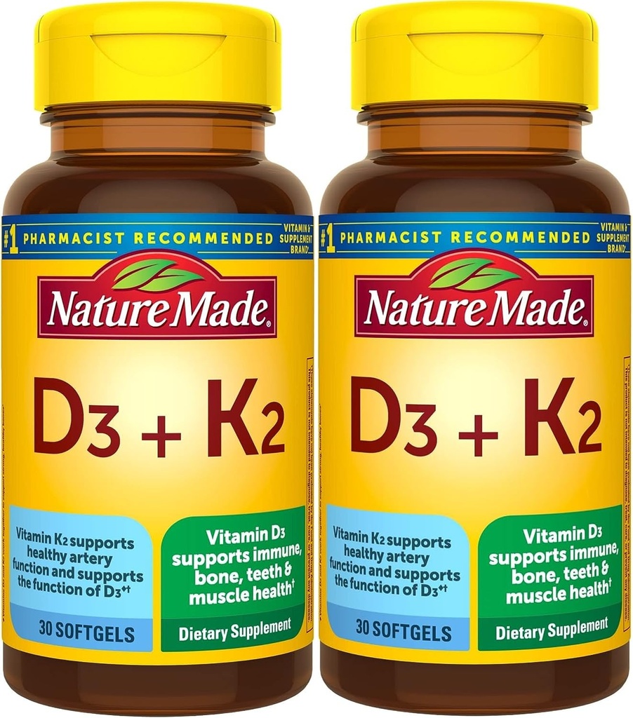 Loodus Made Vitamiin D3 K2, 5000 RÜ (125 mcg) Vitamiin D, toidulisand luude, hammaste, lihaste ja immuunsüsteemi tervise toetamiseks, 30 Softgels, 30 päeva pakkumine - pakend 2