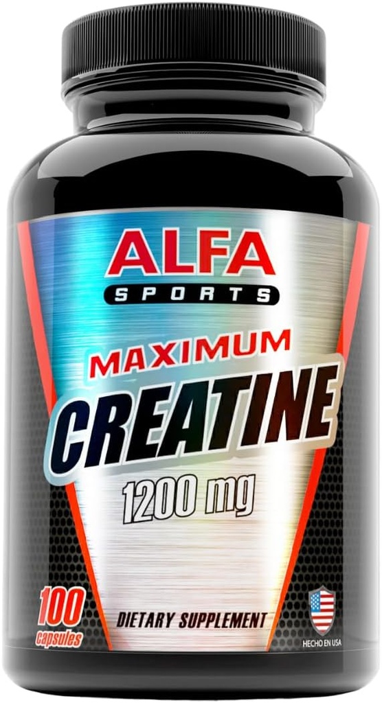 ALFA VITAMINS Maksimaalne kreatiini monohüdraat 1200 Mg 100 kapslit. Lihasmass - lihaste kasv - treeningujärgne taastumine. Vähendab piimhappe mõju