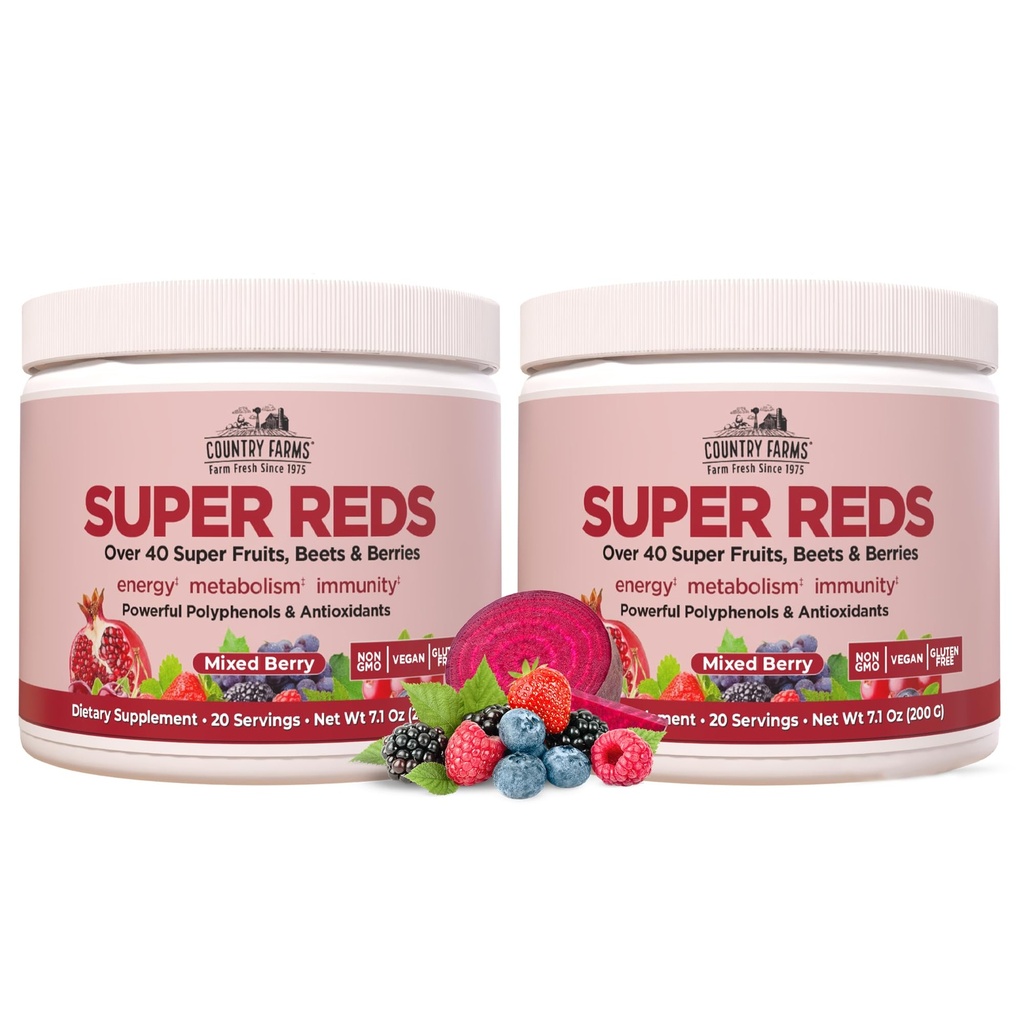 RIIK FARMS Super Reds, Energizing Polyphenol Superfood, Üle 40 Super Puuviljad ja Marjad, Võimas Antioksüdandid ja Polüfenoolid, Toetab Energiat, Toetab Ringlust, 40 Servings, Segatud Marja