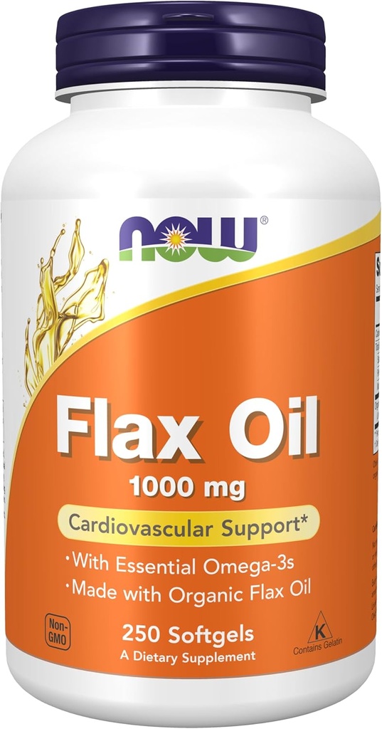 NOW Foods Supplements, Linaõli 1000 mg valmistatud orgaanilise linaõli, südame-veresoonkonna tugi *, 250 Softgels