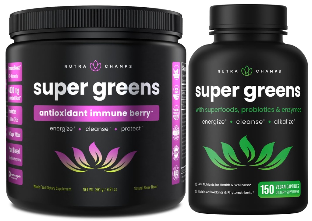 NutraChamps Super Greens Antioksüdant Pulber & Super Greens kapslid