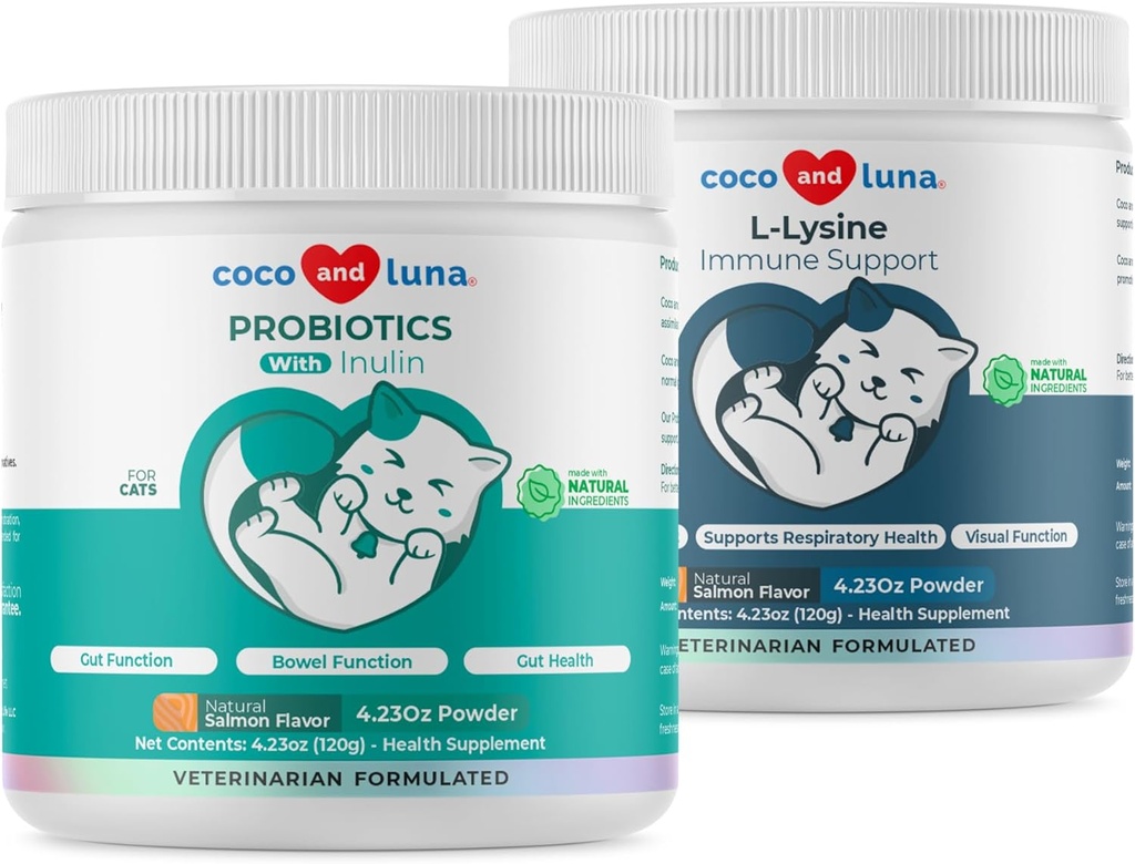 Lüsiin + probiootikumid ja prebiootikumid kassidele - immuunsuse tugi, silmade funktsioon, soolefunktsioon ja soole tervis.