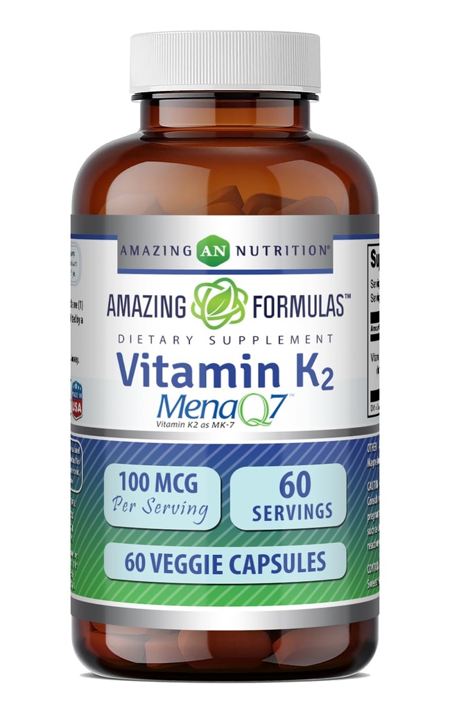 Amazing valemid Vitamiin K2 Menaq7 MK7 täiendus | 100 Mcg | Veggie kapslid | Mitte-GMO | Gluteenivaba | Valmistatud USAs (1 Pack, 60 Count)