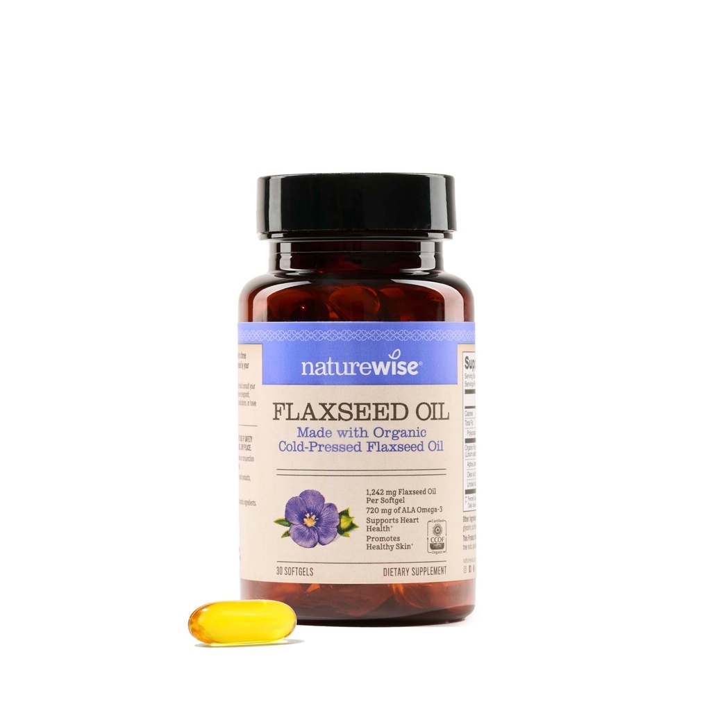 NatureWise linaseemneõli 1200 mg, kala vaba Omega 3 6 9 koos 720mg ALA, toidulisand südame tervise toetamiseks - orgaaniline, külmpressitud, mitte-GMO - 30 Softgels[1-kuu tarne]