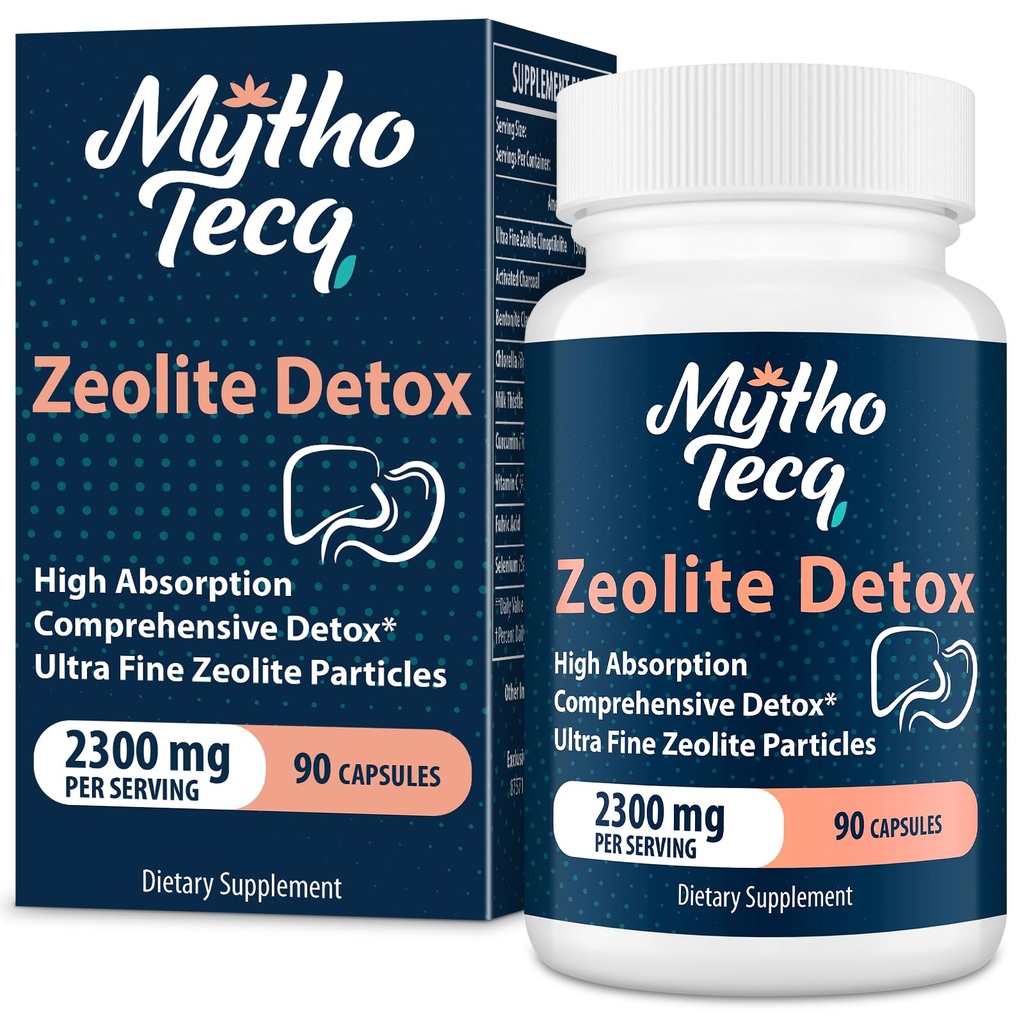 2300 MG tseoliit Detox Kapslid - Aktiivsüsi & Bentoniit Savi, Väga Absorbeeruv Täiskeha, Maks & Soole Puhastus, Zeoliit Klinoptiloliit (90 kapslit)