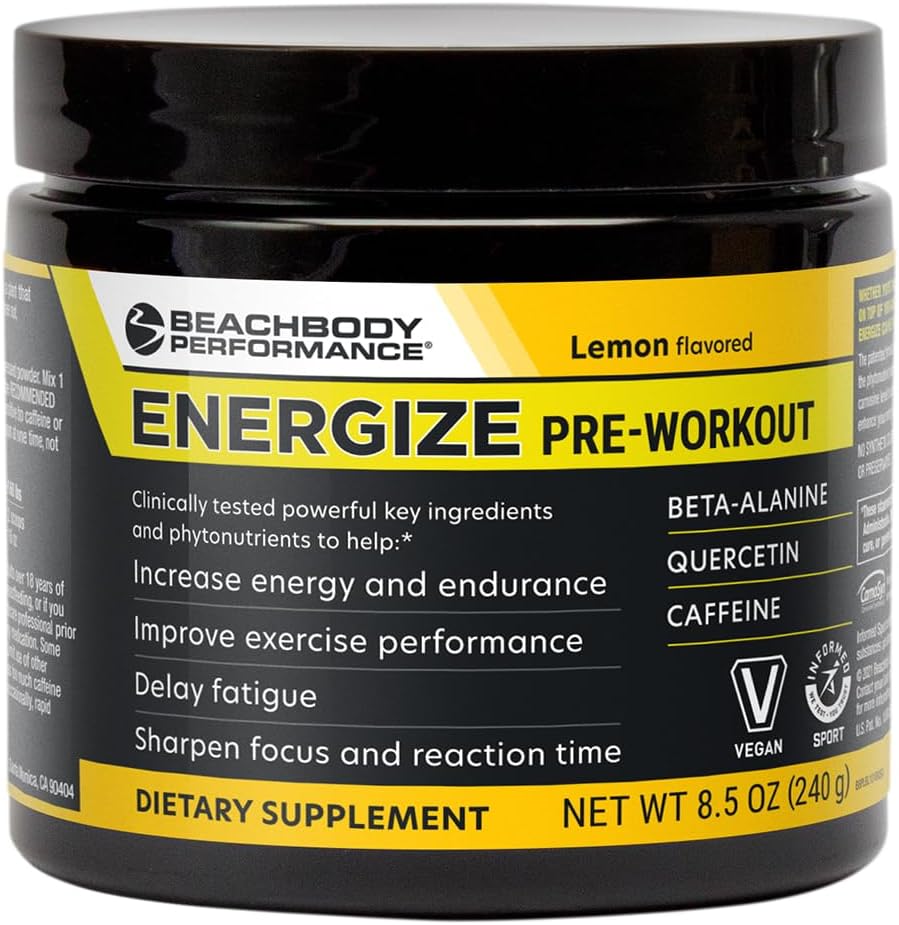 BODi Energize Pre Workout Powder - Beeta-Alanine, Quercetin & Low-Doosi Kofeiini valem täiustatud energia ja fookuse suurendamiseks, energia ja vastupidavuse täiendamiseks, sidrunimaitseline, 40 Servings