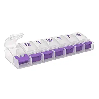 EZY DOSE Weekly (7-Day) Pill Case, Medicine Planner, Vitamiini Organizer Box, Keskmine Push-Nuppu koosseisud, Mugav ja lihtne kasutada, värv võib varieeruda, BPA tasuta