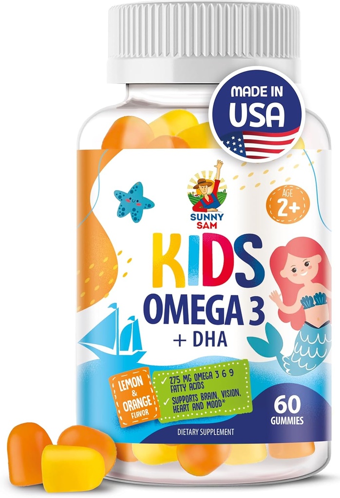 Omega 3 kummikummid lastele ja täiskasvanutele - 60 närimiskummit - kalaõli Vegan Omega 3 6 9 DHA kummilisandit