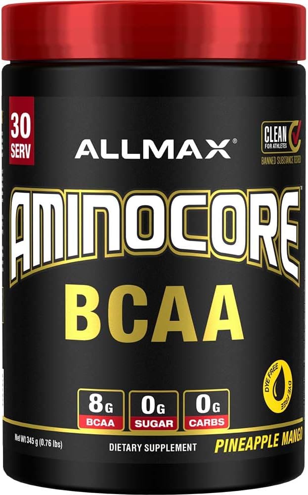 ALLMAX Nutrition AMINOCORE BCAA pulber, 8,18 grammi aminohappeid, intra- ja post-treeningu taastamise jook, gluteenivaba, ananassimango, 315 g