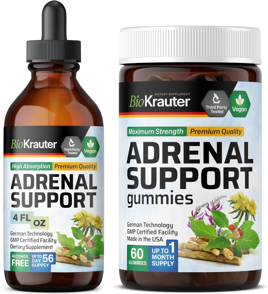BIO KRAUTER Adrenal Support 60 Gummies & Adrenal Support Tinktuur 4 Fl. Oz.