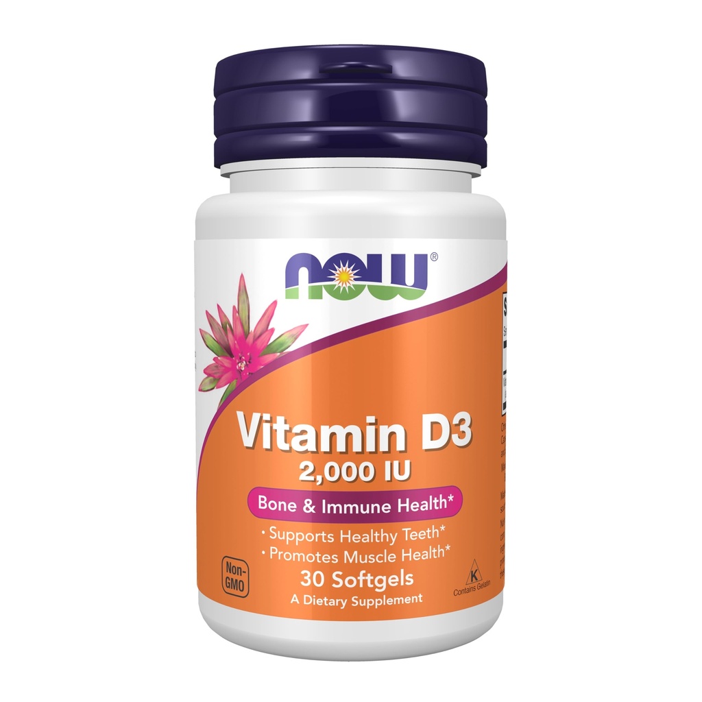 NOW Foods Supplements, Vitamiin D-3 2,000 RÜ, kõrge potentsi, struktuuritoetus *, 30 Softgels