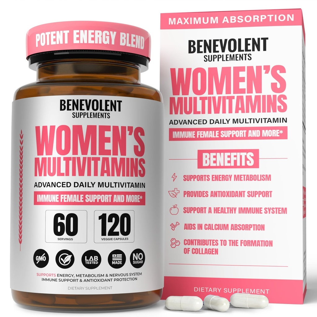 Naistele mõeldud multivitamiin - energia, immuunsuse ja naiste toetamise täiendus - igapäevased vitamiinid naistele, kellel on biotiin, kaltsium, magneesium - mitte-GMO, taimetoitlaste naiste multivitamiinid - 120 kapslit