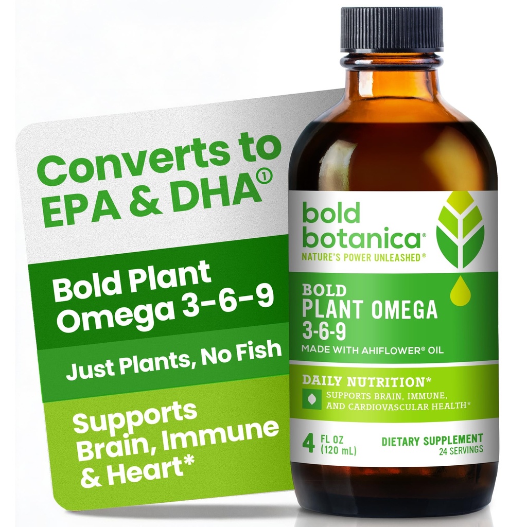 Bold Botanica Plant Omega 3-6-9, Ahiflower Oil, Vegan Omega 3, Täielik Taimne Omegas Aju Ja Immuunsuse Terviseks, Parem Kui Lina, Kala Vaba, Suur Maitse, Suhkruvaba, Mitte-GMO, Vedel 4 oz