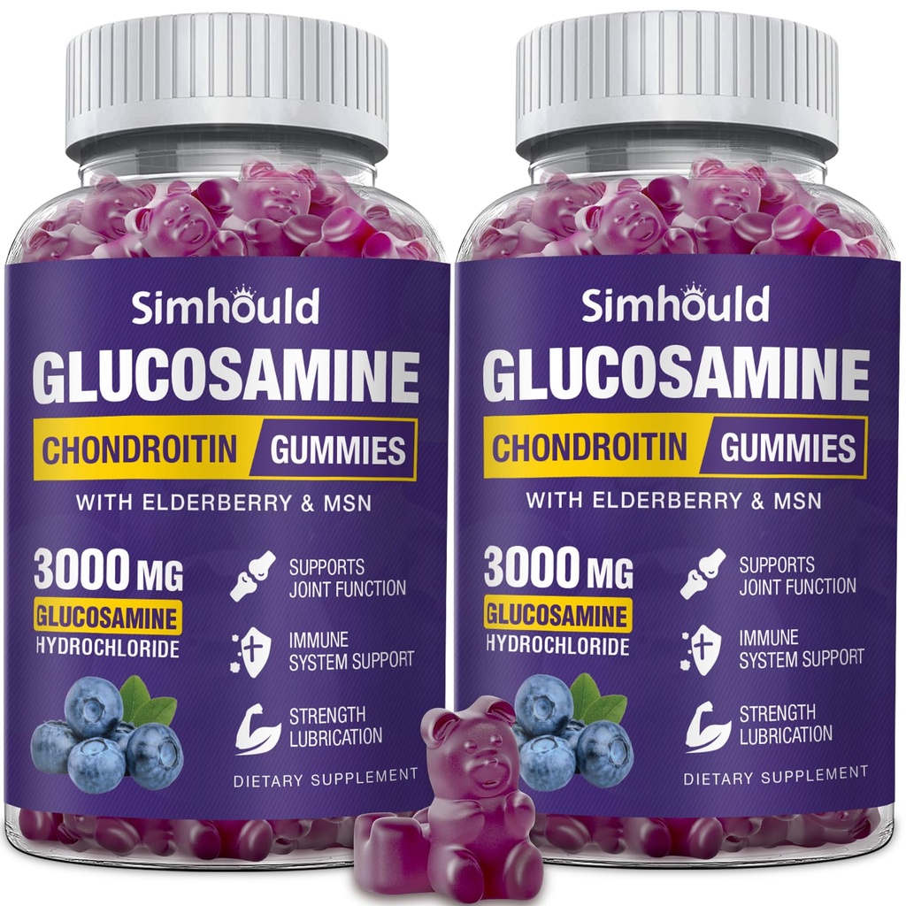 2 Pakendid Glükosamiin Chondroitin Gummies - 3000MG ekstra tugevusega ühine tugilisa koos MSM & Elderberry, paindlikkus, antioksüdant immuuntugi Kummi täiskasvanutele, meestele ja naistele