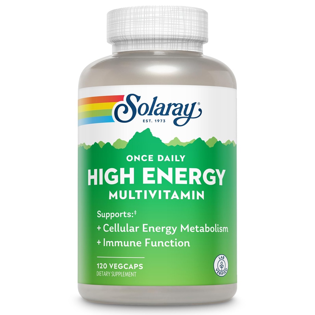 SOLARAY üks kord päevas kõrge energiaga multivitamiin naistele ja meestele - energialisandid - immuunsuse tugi w / C-vitamiin, A, D ja E, B-vitamiini kompleks, jälgi mineraalid, 60-päevane garantii, 120 Serv, 120 VegCaps