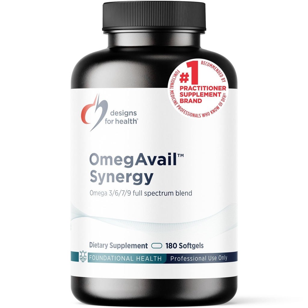 Designs for Health OmegAvail Synergy - Omega Complex täiskasvanutele - Omega 3-6-7-9 Rasvhapped Borage ja Macadamia Oil + Triglütseriid (TG) Kalaõli DHA ja EPA (180 Softgels)
