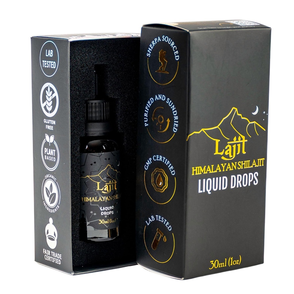 Lajit Gold Grade Himalayan Shilajit Vedelad tilgad – orgaanilised, päikesekuivatatud – biosaadavad toitained – Fulvic Acid, 85+ Trace Minerals – Lab Tested for Men & Women – Natural Energy, Immunity, Strength – 30 ml