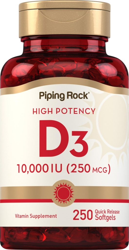 Torukivi vitamiin D3 10000 RÜ | 250 mcg | 250 Softgels | kõrge potentsi | Mitte-GMO & Gluteenivaba toidulisand