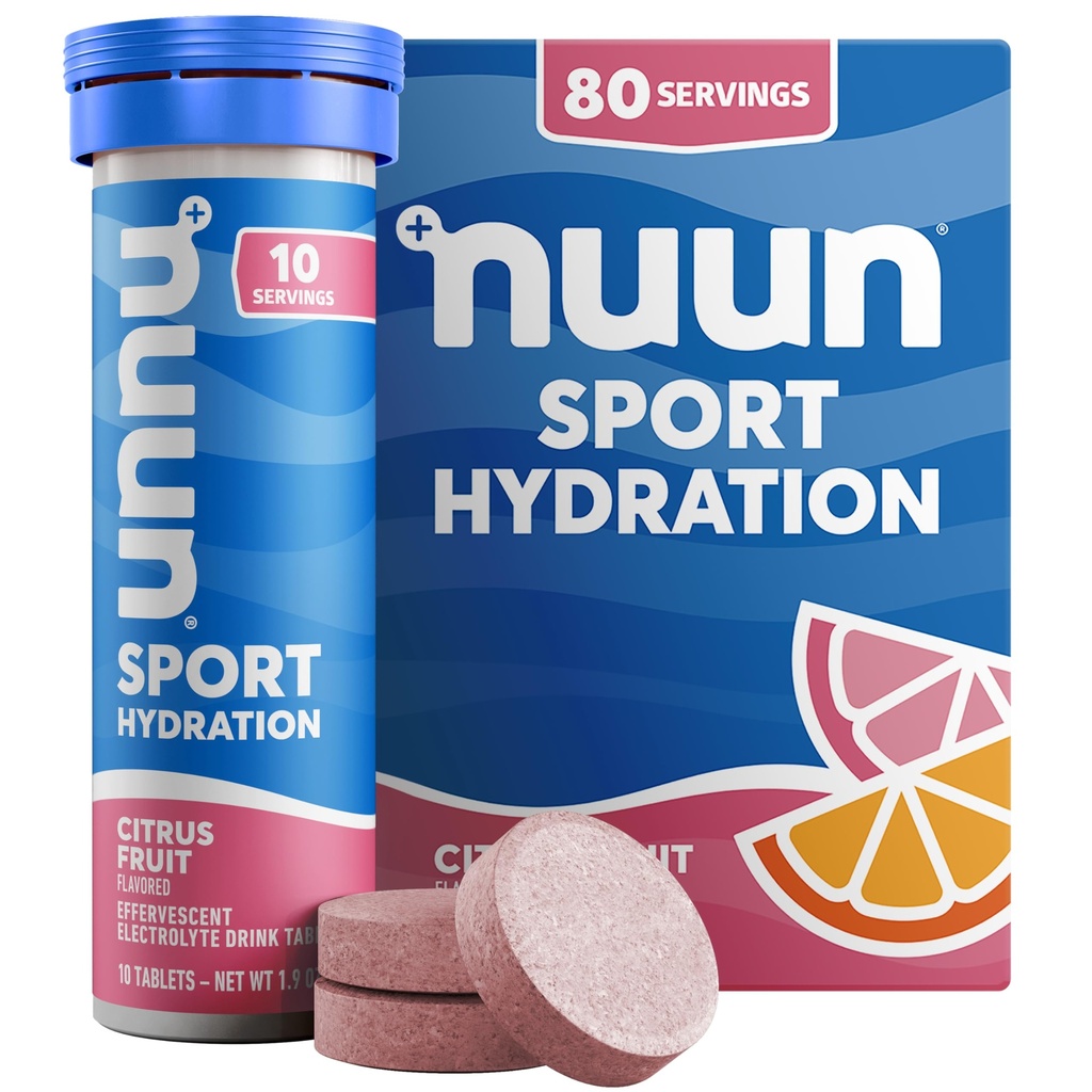 Nuun Sport elektrolüüt tabletid magneesiumi, kaltsiumi, kaaliumi, kloriidi ja naatriumi, gluteenivaba ja vegan, tsitrusviljad, 8 pakendit (80 Servings Total)