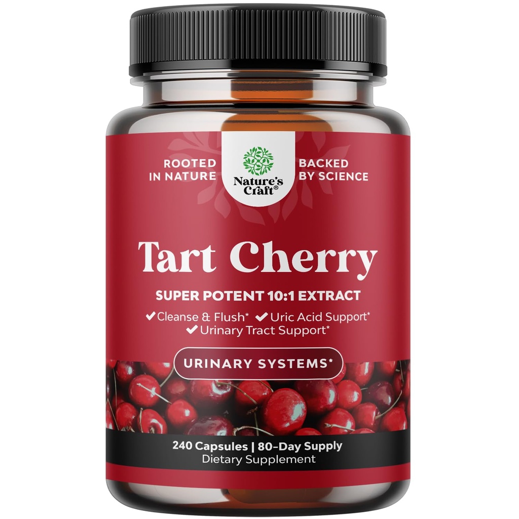 Extra Strength Tart Cherry kapslid - Tart Cherry Extract kapslid 7500mg Uric Acid Cleanse for Gout & Neerud Support - Fruit Extract Supplement for kuseteede Tervis ja ühine tugi - 240 Ct