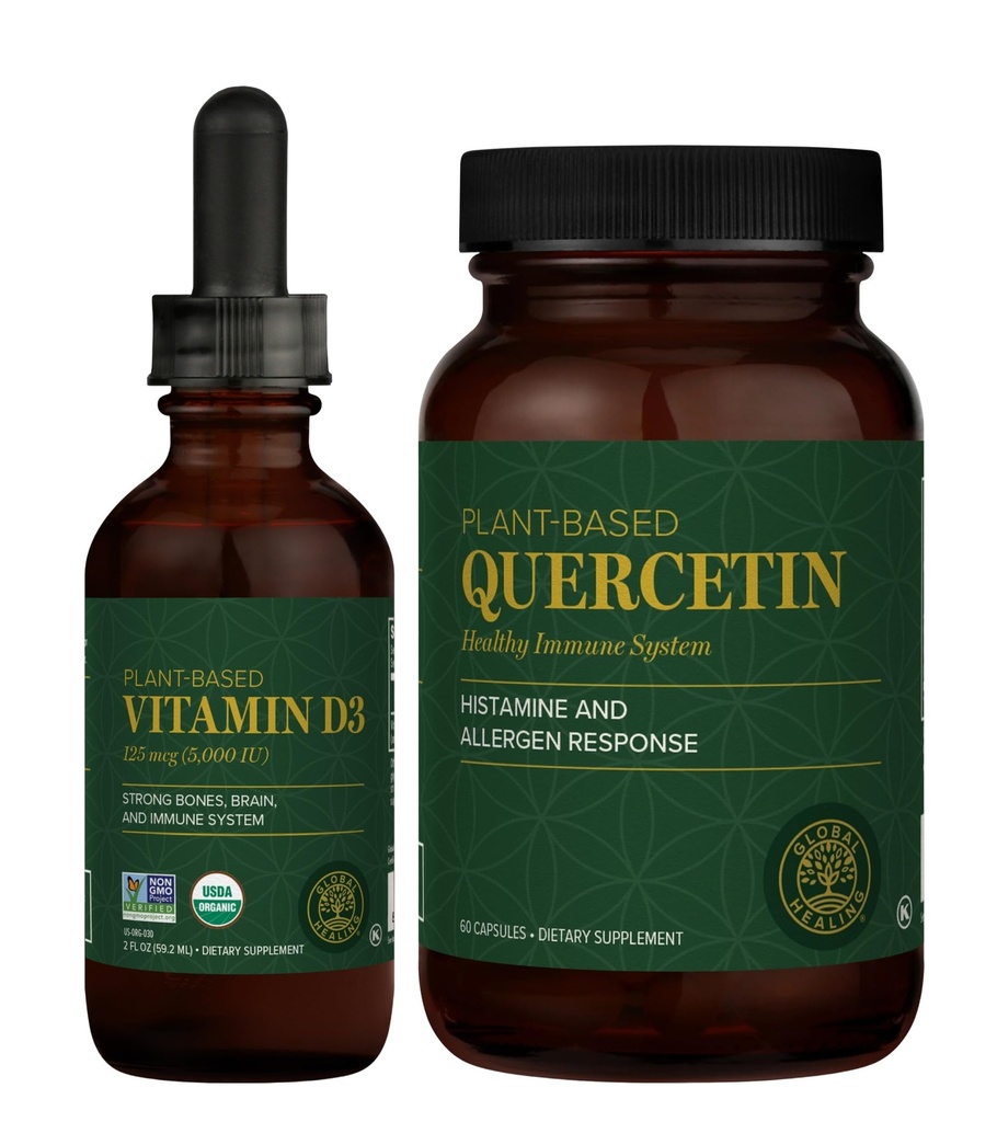 Global Healing Center - Vitamiin D3 5000IU ja Quercetin 250mg - toetab luude ja immuunsüsteemi, hingamisteede tervist