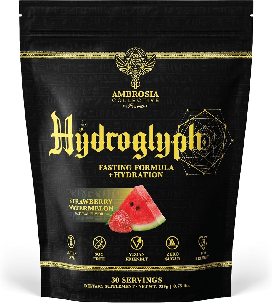 Ambrosia Hydroglyph Intraworkout valem w/BCAA + EAA + elektrolüütide hüdratatsioonipulber lahja lihase kaitsmiseks, 0 g suhkru paastumise hüdratsioonijoogi segu, valmistatud w / kookosvesi (maasikas arbuusi)