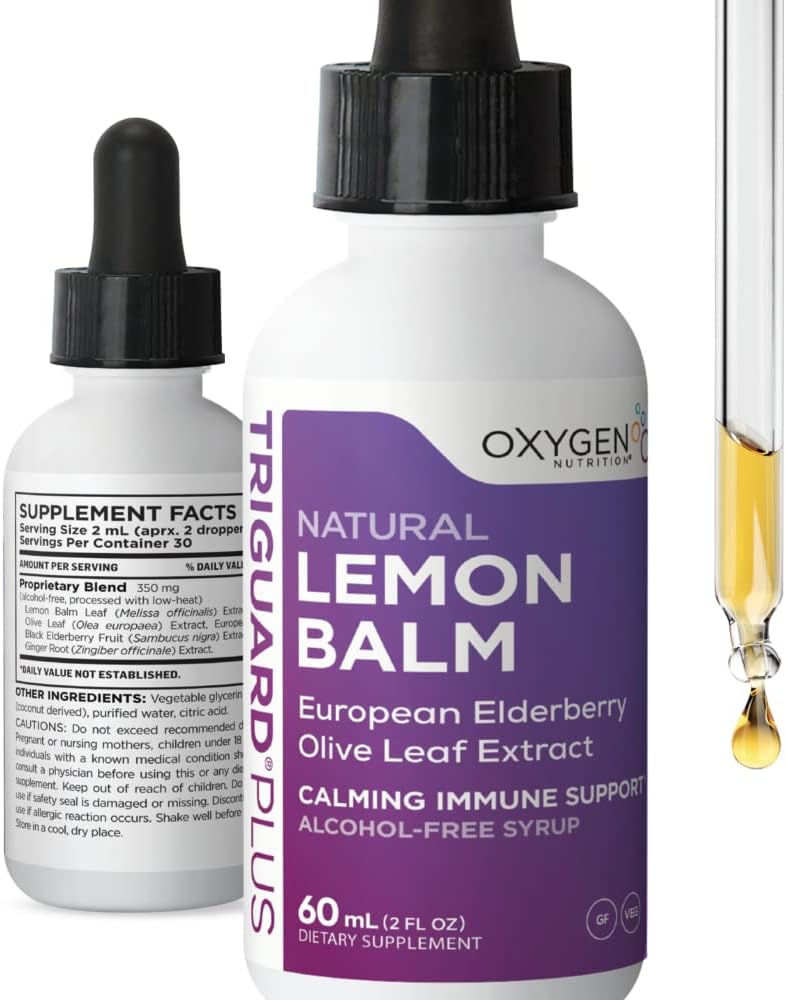 TriGuard Lemon Balm Plus - Sidrun Balm Extract, Elderberry, Olive Leaf Extract Tinktuur 2 fl oz | rahustamiseks, stressi leevendamiseks, immuunsuse toetamiseks ja põletikuks | Alkoholivaba, mitte-GMO, valmistatud USA-s