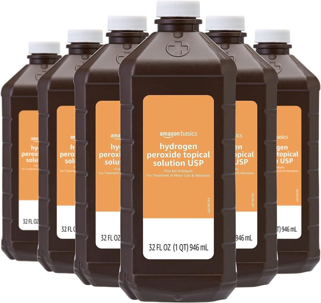 Amazoni põhitõed Vesinikperoksiid Topical Solution USP, maitsestamata, 32 Fl Oz, pakend 6