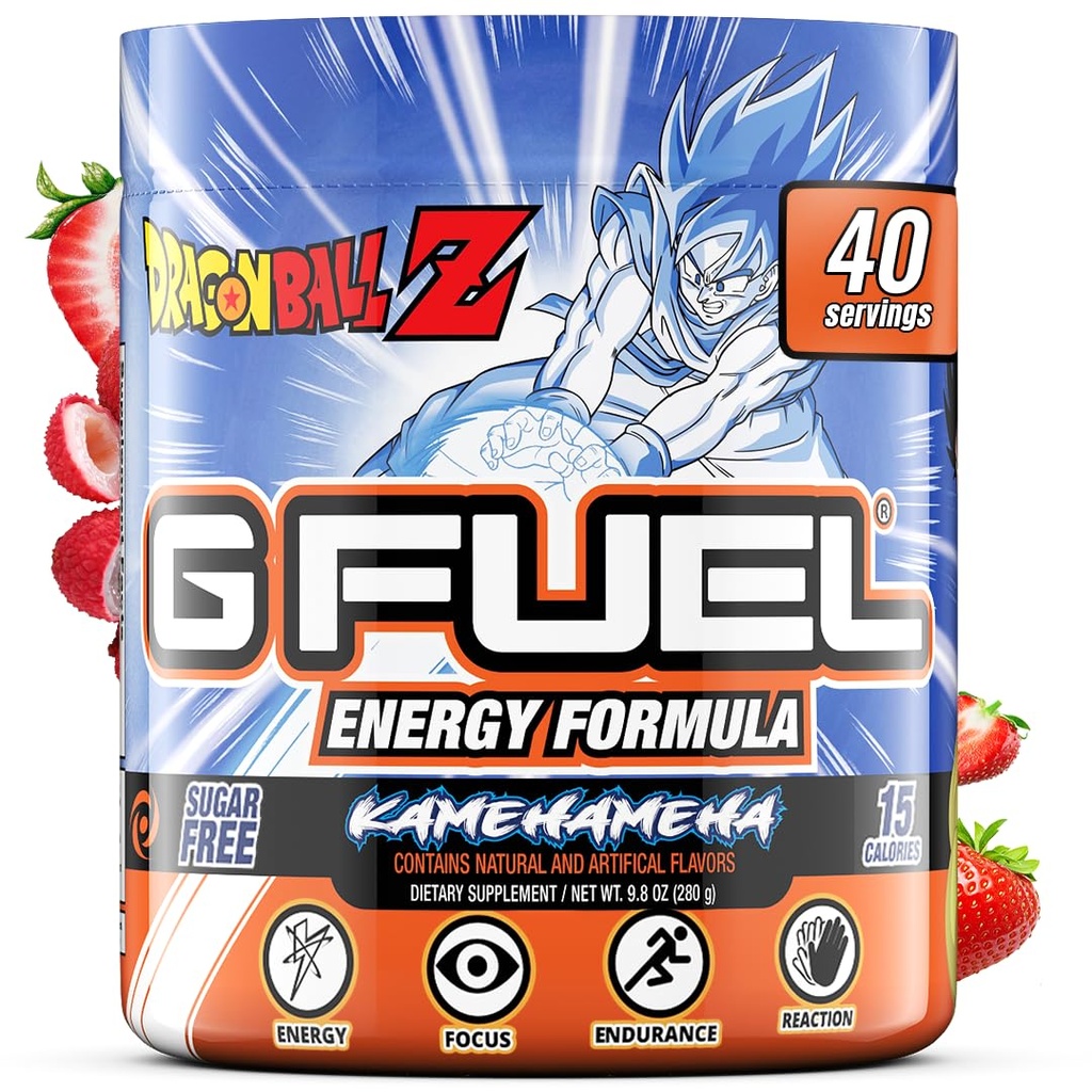 G Fuel Dragon Ball Z energiajoogi pulber, Pre Treening Kofeiinisegu hasartmängudeks, Sugar Free Focus Amino, Vitamiin + Antioksüdandid, 9,8oz (Maasikas Lychee, 40 Servings)