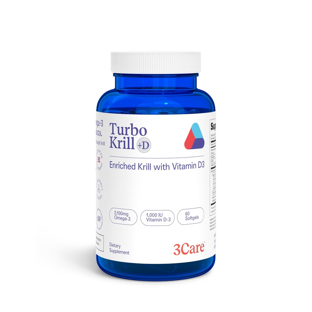 Turbo Krill 2100mg [High Concentrate] Krill Oil Plus 600 IU D-vitamiini Omega 3 Supplement 60 Count Softgels