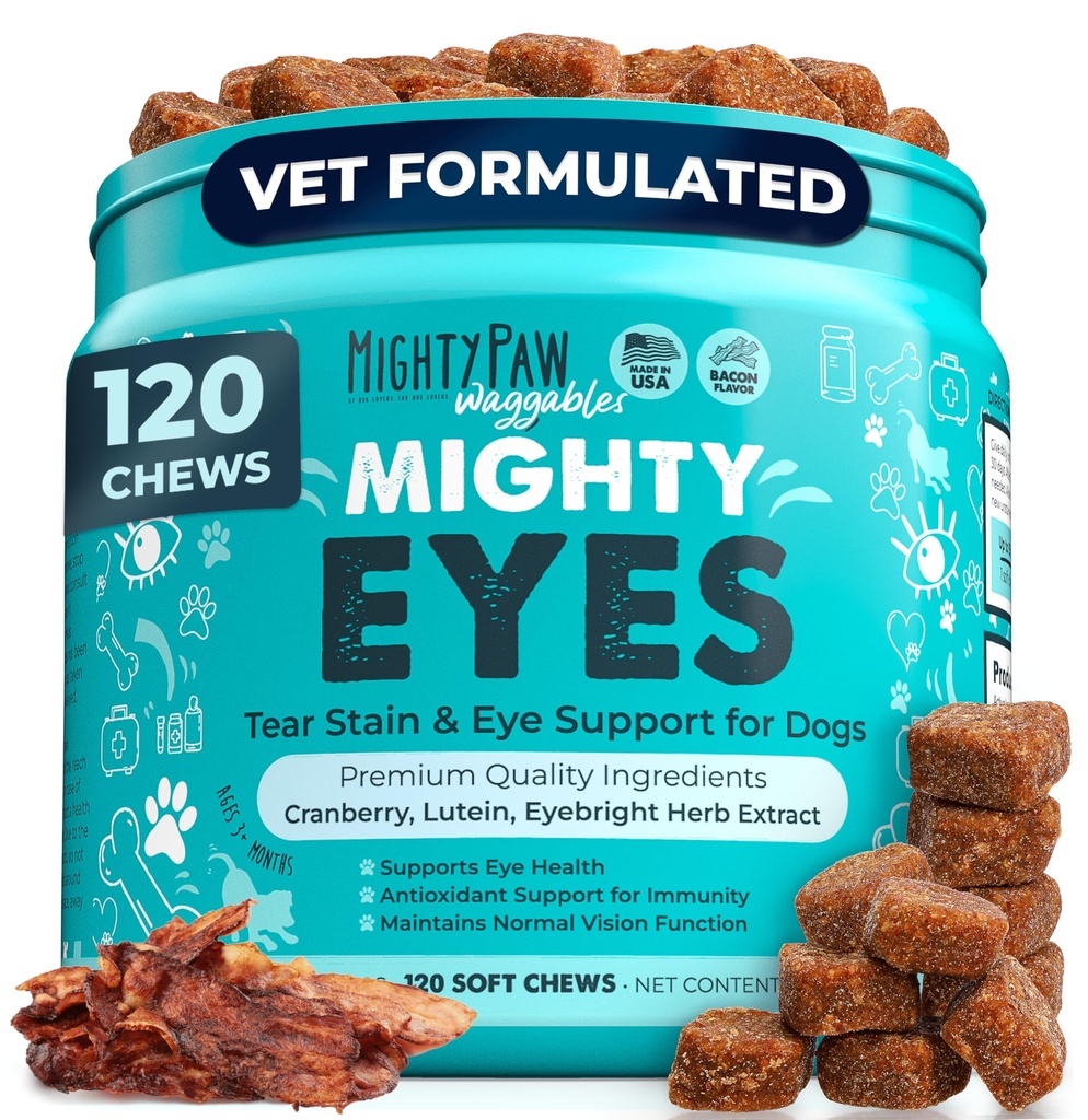 Mighty Paw Waggables Eyes (Made in USA) | Tear Stain Chews for Dogs. Vision and Tear Stain Support Supplements for Dogs. Lutein Supplement. Määrstab silmi, immuunsüsteemi tugi (120 Ct)