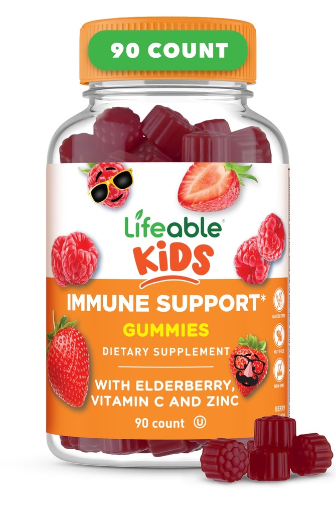 Eluvõimelised lapsed Immuunsüsteemi tugikummid | Elderberry C-vitamiin ja tsink | Immuunsüsteemi tugilisa Elderberry Gummies for Kids | Elderberry Gummies for Boys, Girls | 90 Gummies
