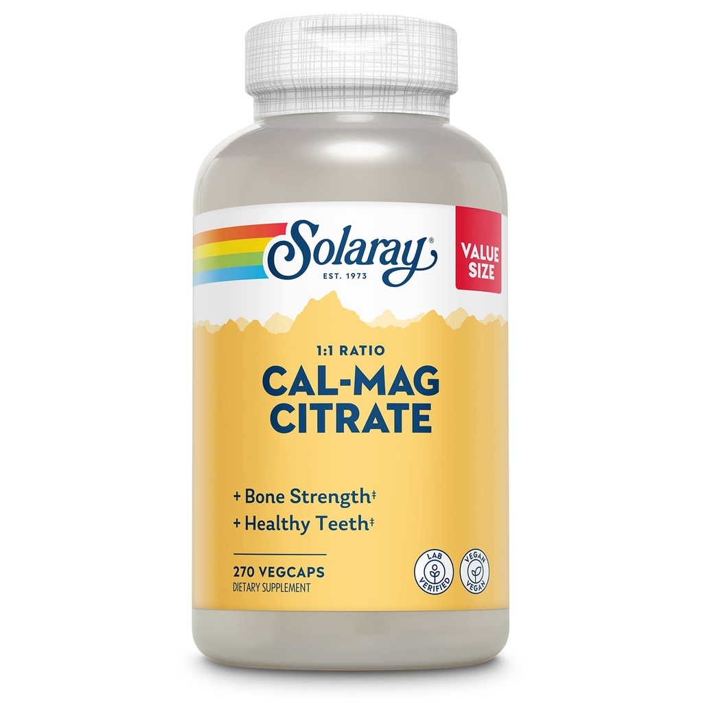 Solaray Kaltsium Magneesium tsitraat 1000mg 1: 1 suhe, luu tugevus täiendada, lihased, närvi ja luu tervise tugi, kelaaditud kõrge imendumise, 60-päevane garantii, 45 Servings, 270 VegCaps