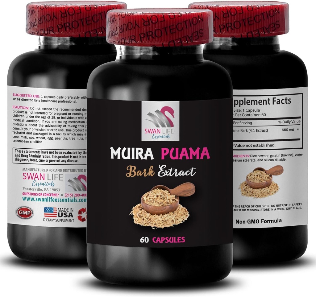 Taimne ärkamine - MUIRA PUAMA BARK EXTRACT - energiat andev taimede võimsus, taimede poolt juhitud tasakaal, igapäevane tugevustoetus, seiklusvalmidus, energia optimeerija, botaaniline ajam 1 pudel 60 kapslit