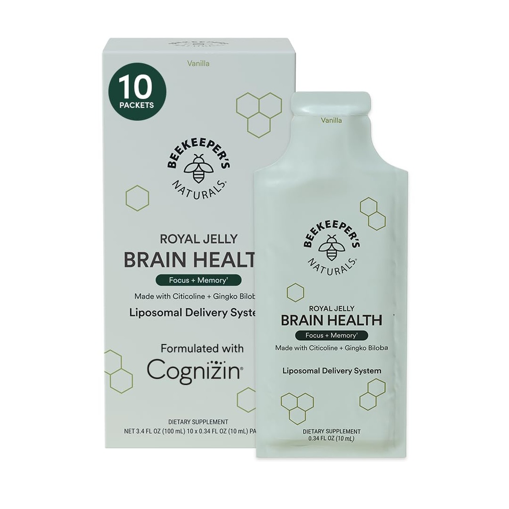 Nootropic Brain täiendada mesiniku Naturals, 500 mg Tsitokoliini, Ginkgo Biloba, Bacopa Monnieri & Royal Jelly, toetab fookus ja mälu, lihtsam imendumine, Plus maitsev Vanilla Flavor, 10ct