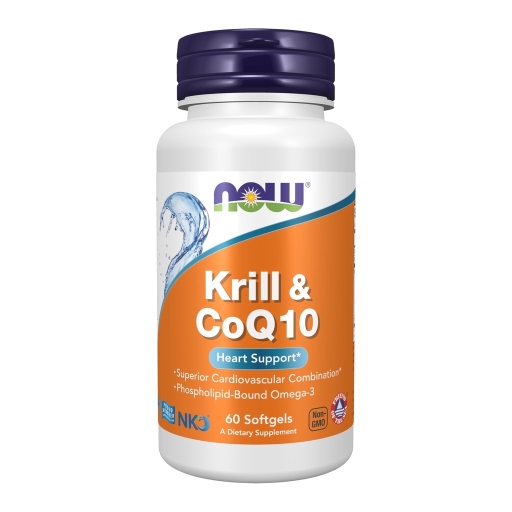 NOW Foods Supplements, Krill & CoQ10, Phospholipid-Bound Omega-3, Heart Support *, 60 Softgels