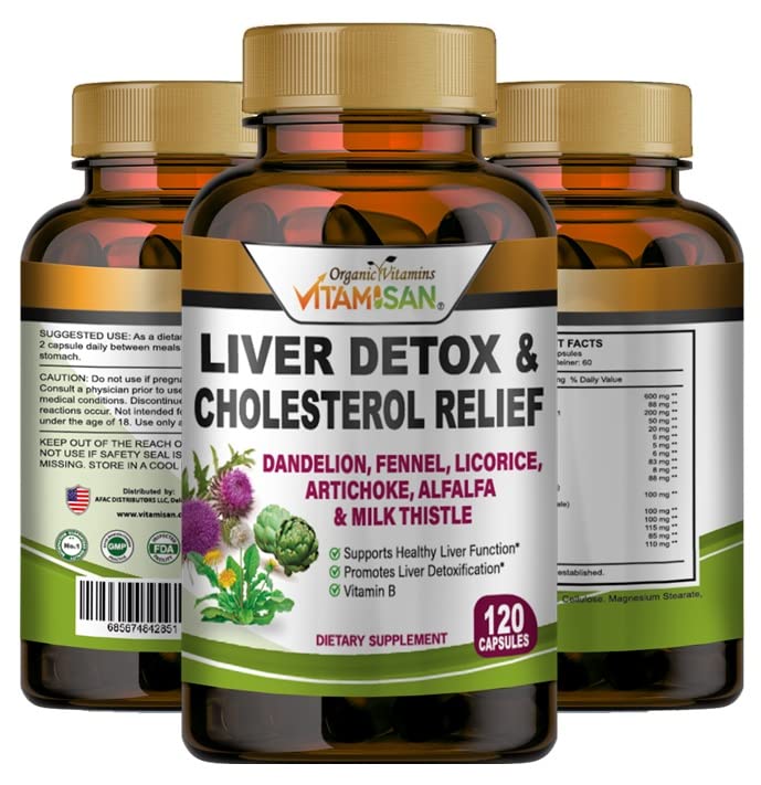 VITAMISAN Maksa puhastamine Detox Supplements piimaohakas-Fennel-Alfalfa-Vitamiin B-Artichoke-Dandelion Root Support Mehed ja naised 120 Caps Detox Cleanse & Boost Immune