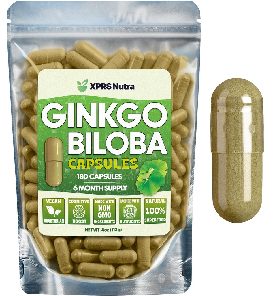 XPRS Nutra Ginkgo Biloba kapslid - Gingko Biloba kapseldatud kognitiivsed toidulisandid - Vegan Sõbralik Ginkoba Biloba - Immuunsuse suurendamine Ginkgo Biloba kapslid - 180 loend