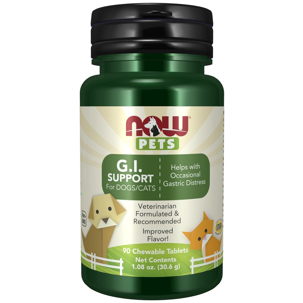 NOW Pet Health, G.I. Support Supplement, Formulated for Cats & Dogs, NASC Certified, 90 närimistabletti