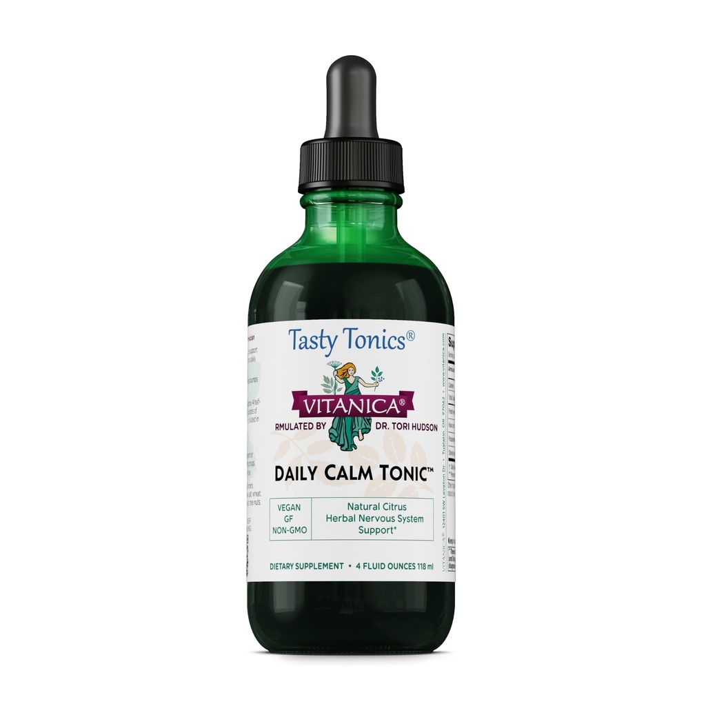 Vitanica Daily Calm Toonik, Natural Vequid Stress Relief Supplement, Dr Formulated, Organic Lemon Balm, Kava ja Passion Flower, naistele, meestele ja täiskasvanutele, Vegan, 4 Ounce (Daily Calm Tonic)