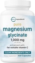 Puhas magneesiumglütsinaat 1000 mg, 300 kapslit | 100% kelaaditud Maxi imendumiseks | Toetus une, lihaste, südame ja närvide tervisele | täiustatud C-vitamiiniga | Kasutab ainult aktiivseid koostisosi