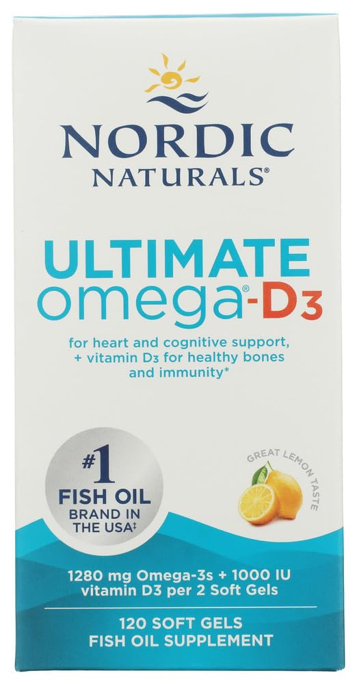 Nordic Naturals Ultimate Omega-D3, Sidrunimaitse - 120 pehmet geeli - 1280 mg Omega-3 + 1000 IU D3-vitamiini - EPA & DHA - edendab aju, südant ja immuunsust - 60 serveerimist