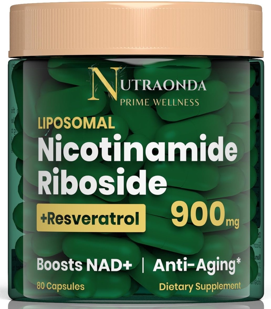 Liposomaalne nikotiinamiid Ribosiid 900 mg Resveratrool & Quercetin – NAD Supplement Plus vananemisvastaseks, rakuliseks energiaks ja tervise parandamiseks - 80 kapslit