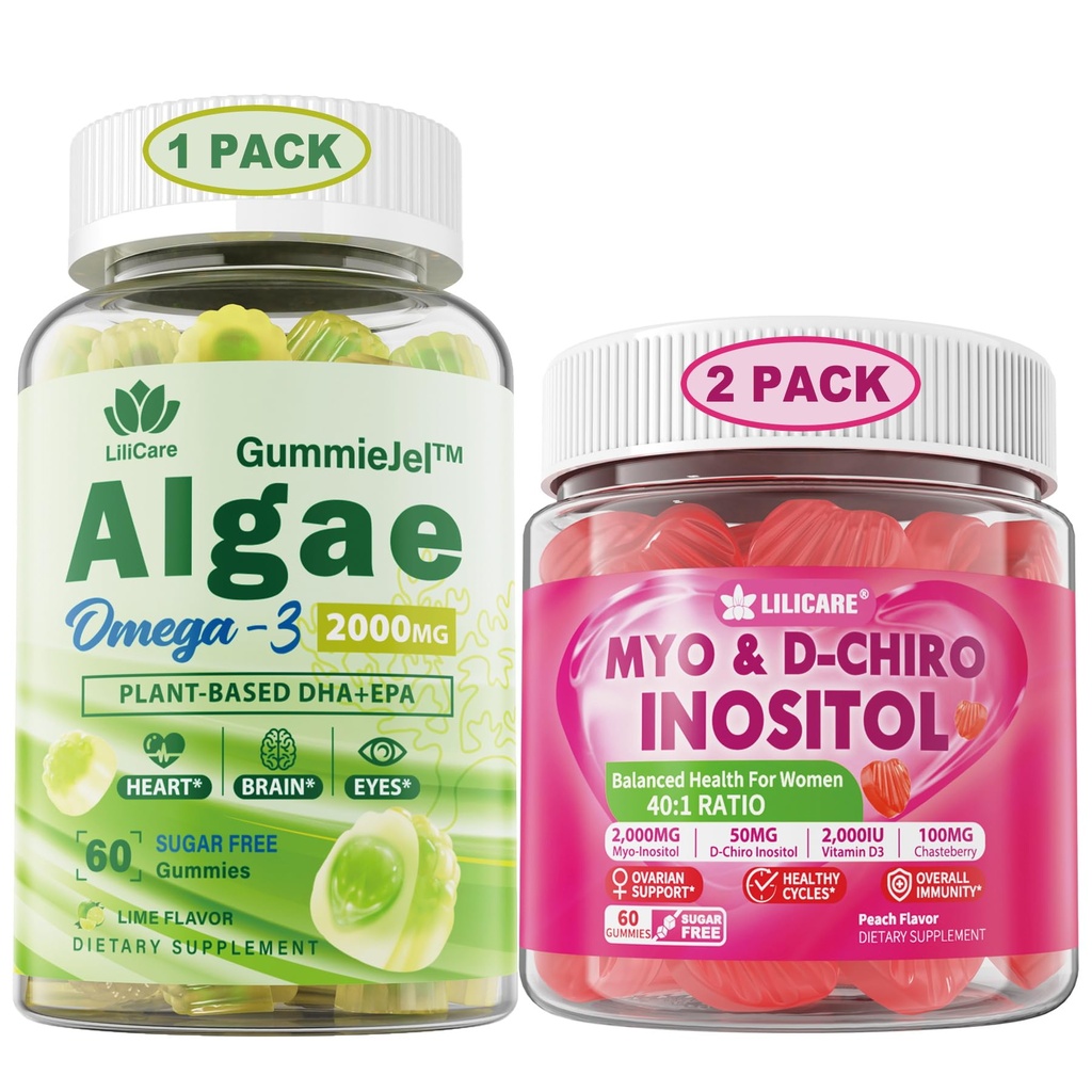 LILICARE Bundle: Vegan Omega 3 täiendus Gummies & Inositool Gummies Ideaalne 40: 1 suhe Myo & D-Chiro Inositool