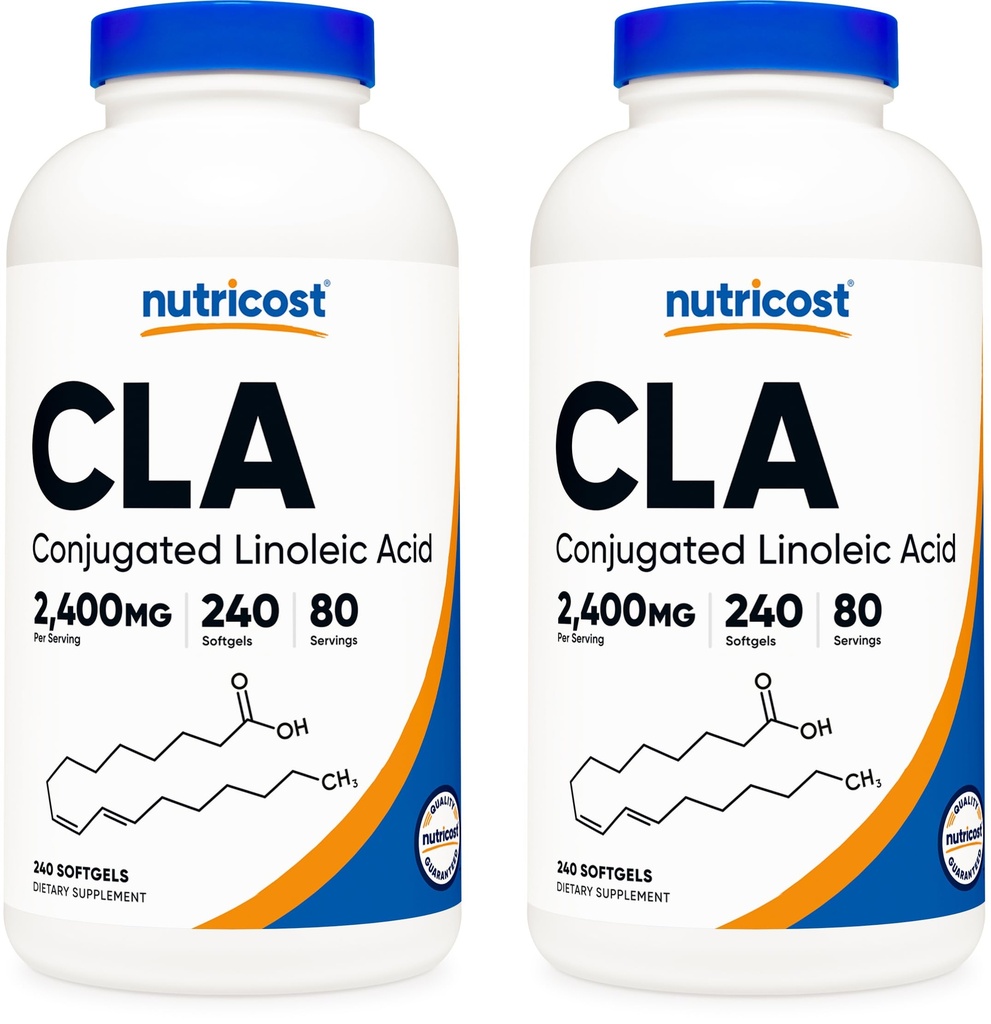Nutricost CLA (konjugeeritud linoolhape) 2400mg, 240 Softgels - Gluteenivaba, Non-GMO, 800mg Softgel (2 pudelit)