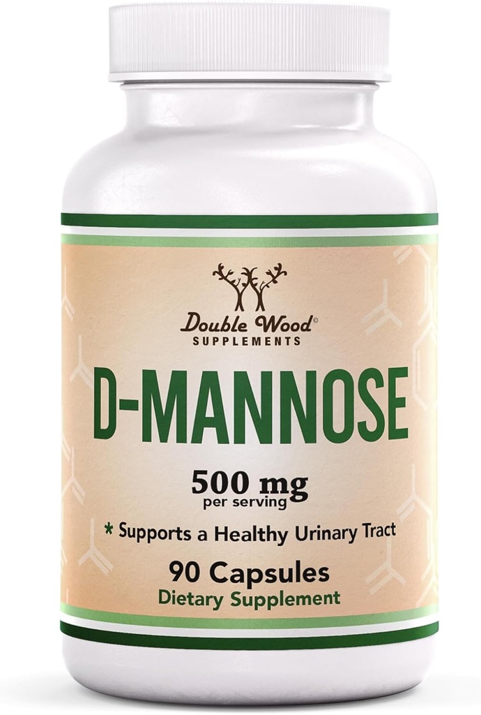 Double Wood Supplements D Mannose 500mg kapslid, 90 Count (D-Mannose kuseteede tervise ja põie vooderdamine, aitab UTI ennetamine) Vegan ohutu, mitte-GMO, gluteenivaba