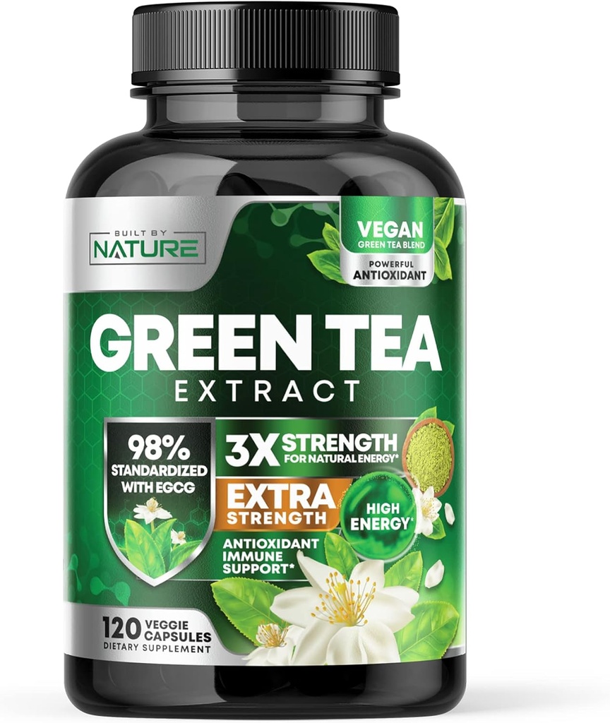 Ehitatud Nature Green tee ekstrakt 1000mg - kõrge potentsi täiendada 98% polüfenoolid, 75% katehhiinid ja 45% EGCG - Natural Energy Support - Non-GMO - 120 kapslit