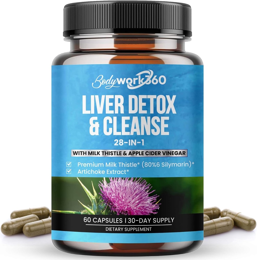 Maksa Detox & Cleanse - 28-in-1 Maksaparandus & tugilisa piimaohakaga meestele ja naistele, õunasiidri äädikas, Dandelioni juure ekstrakt ja artišoki ekstrakt - Non-GMO, 60 kapslit