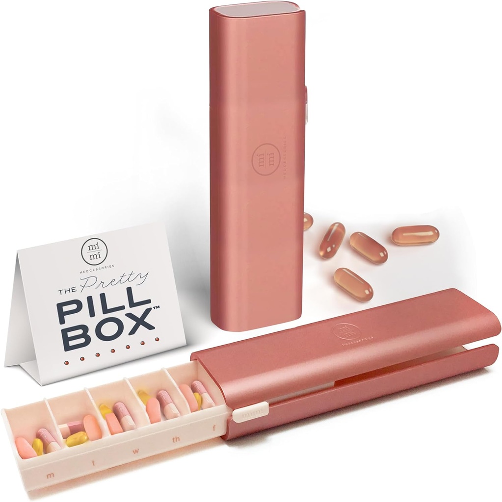 Pretty Pill Box komplekt - stiilne ja kompaktne igapäevane pillide korraldaja, ravim pillide juhtum, pillide konteiner vitamiinide juhtimiseks, pillide hoidja, naiste ja meeste reisimise põhialused - Rose